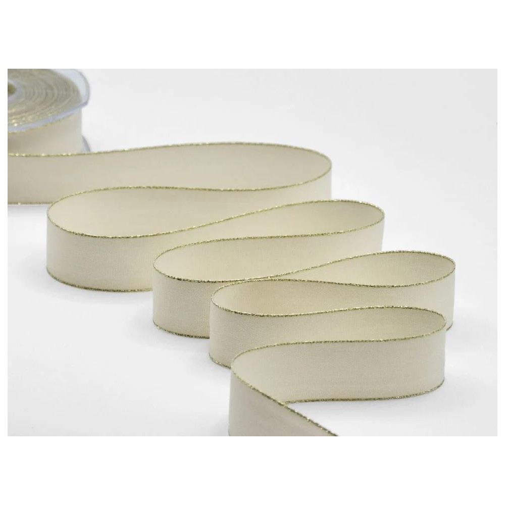 NASTRO AVORIO BORDO ORO 25MM. 20MT. POLICOTONE
